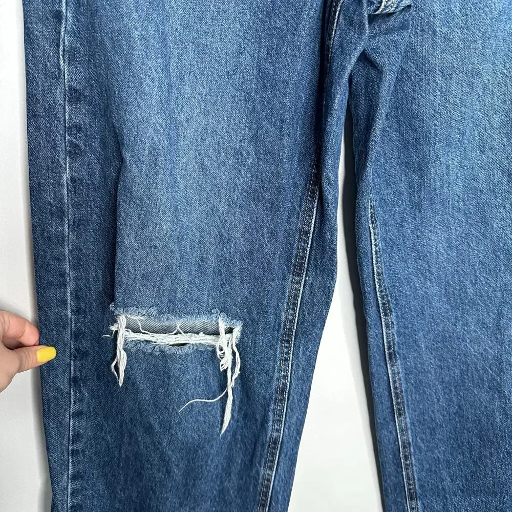 BDG Tapered Baggy Jeans Womens 27 Blue EUC Distressed High Rise Cotton Denim - Picture 3 of 8